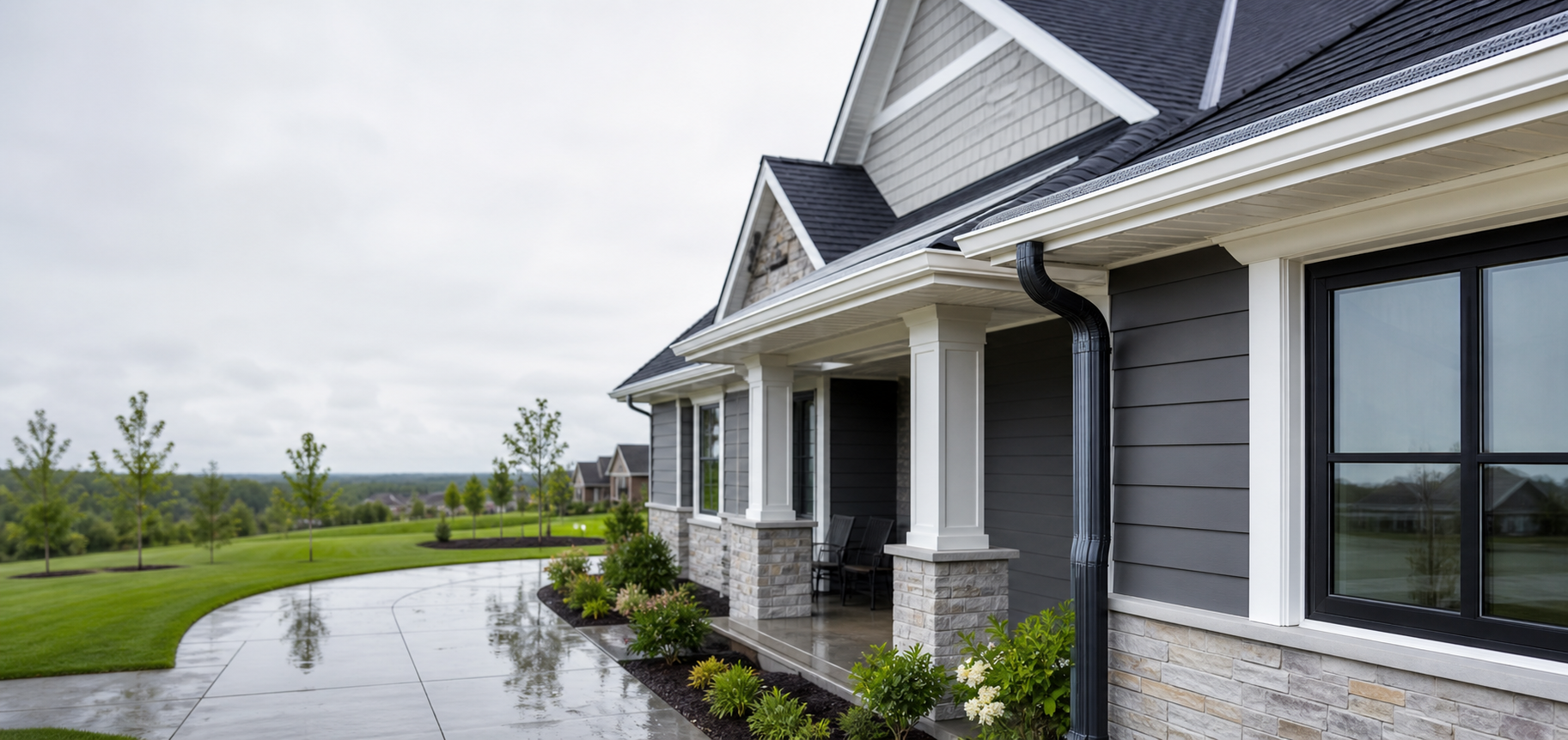Residential home exterior prepared for a Prestige gutter system